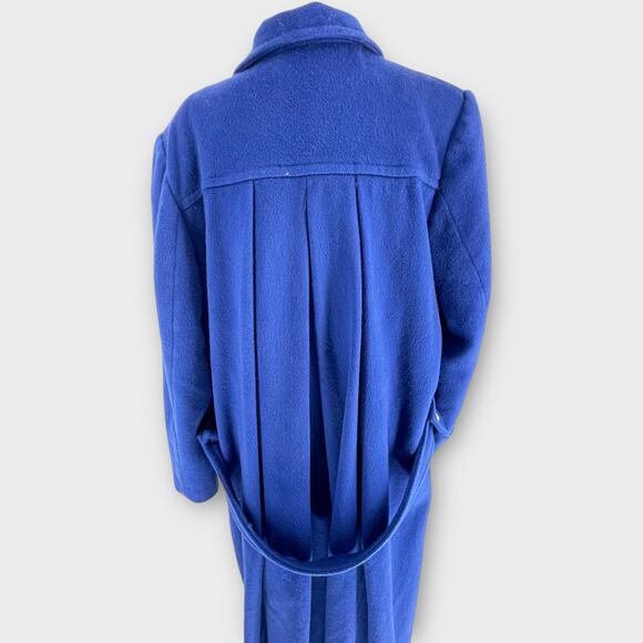 Vintage Jennifer Chase Royal Blue Long Wool Pea Trench Coat Pleated Back 14 - Picture 6 of 11